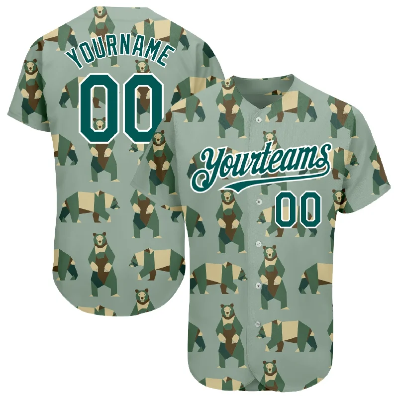 Fan Edition Baseball Jersey-Custom Green Grass Green-White 3D Pattern Design Bear Authentic Baseball Jersey