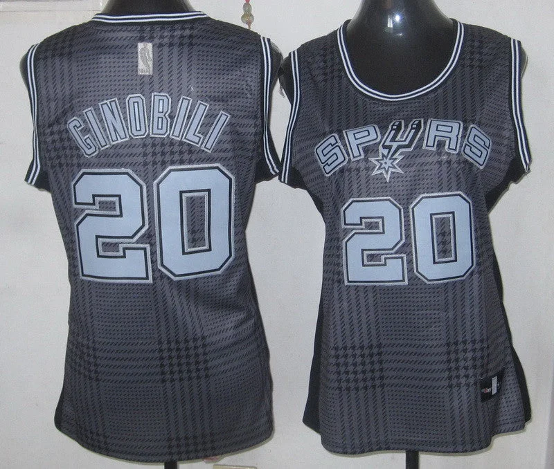 Summer Basketball Jersey-Spurs 20 Ginobili Grey Grid Women Basketball Jersey