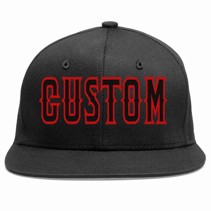 Punk Baseball Cap-Custom Black Black-Red Casual Sport Baseball Cap