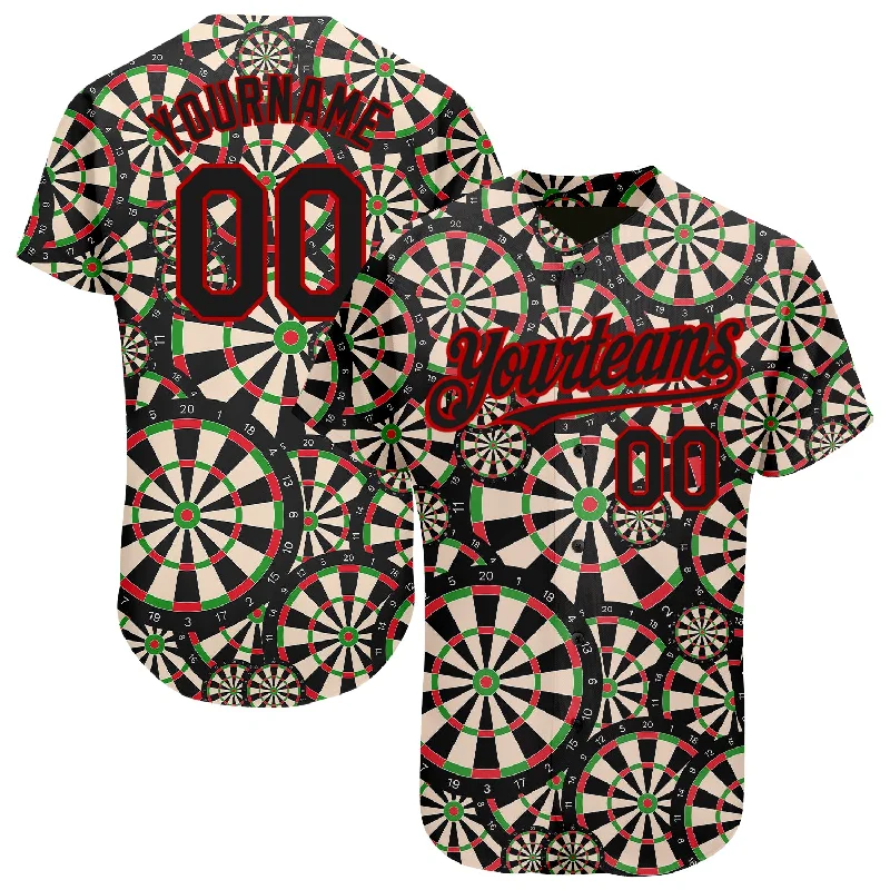 Replica Baseball Jersey-Custom Black Red 3D Pattern Design Dart Board Authentic Baseball Jersey