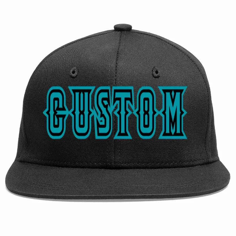 Cycling Baseball Cap-Custom Black Aqua-Black Casual Sport Baseball Cap