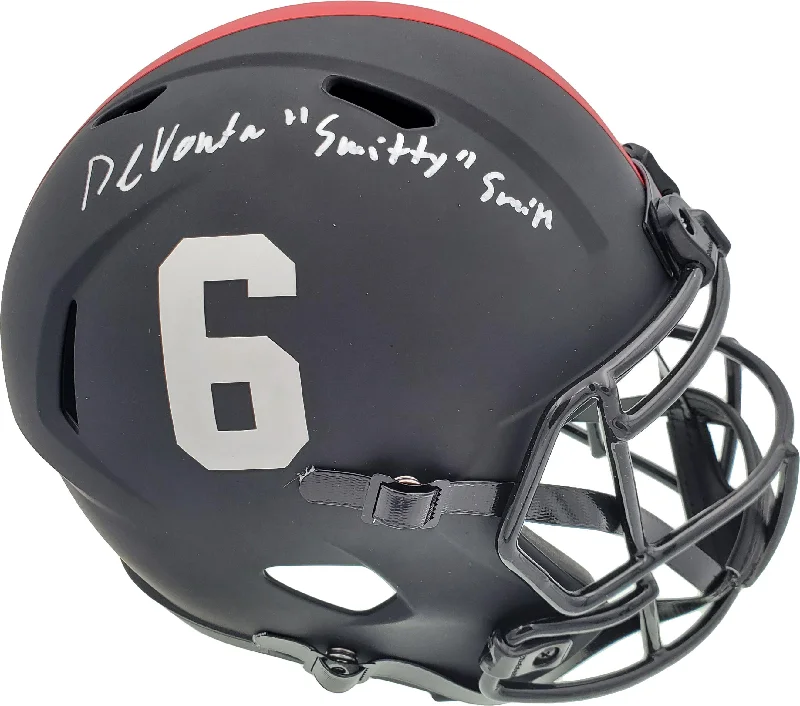 Retro Football Helmet-Devonta Smith Autographed Alabama Crimson Tide Eclipse Black Full Size Replica Speed Helmet "Smitty" Beckett BAS Stock #191974