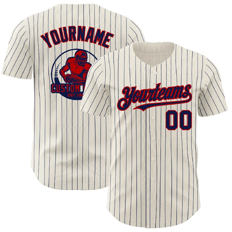 Lightweight Baseball Jersey-Custom Cream Navy Pinstripe Red Authentic Baseball Jersey