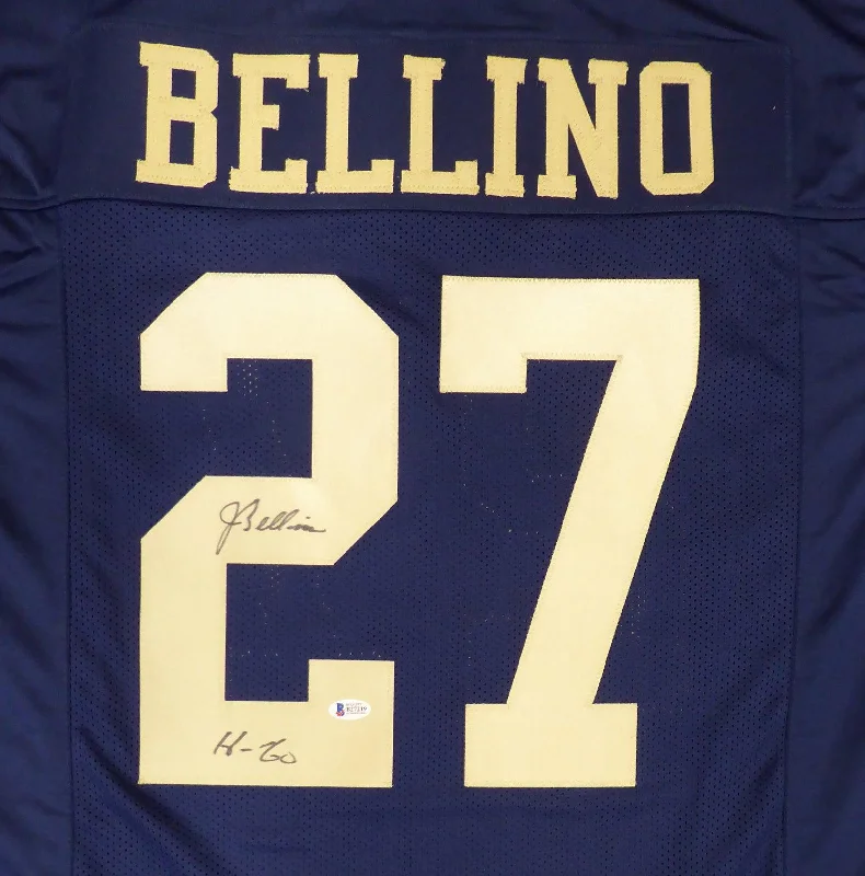 Shock Absorbing Football Helmet-Navy Midshipmen Joe Bellino Autographed Blue Jersey "H-60" Beckett BAS Stock #187730