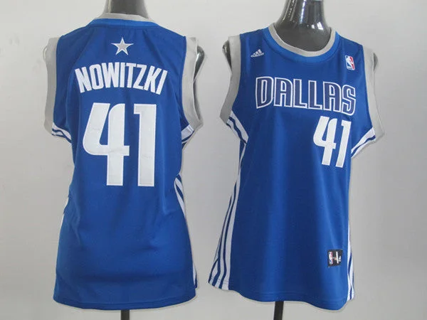 Digital Print Basketball Jersey-Mavericks 41 Nowitzki Blue Women Basketball Jersey