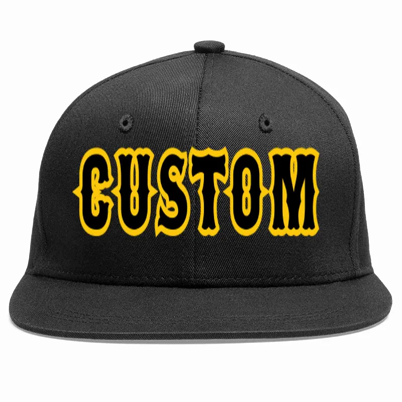 Quick Dry Baseball Cap-Custom Black Black-Gold Casual Sport Baseball Cap