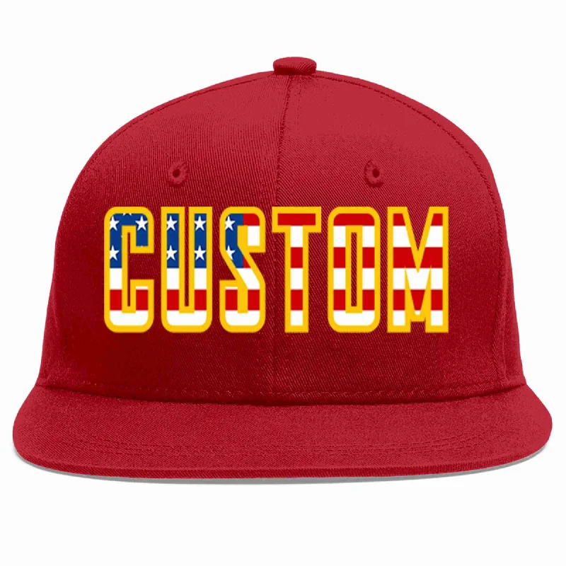 Soccer Team Baseball Cap-Custom Red Vintage USA Flag-Gold Casual Sport Baseball Cap