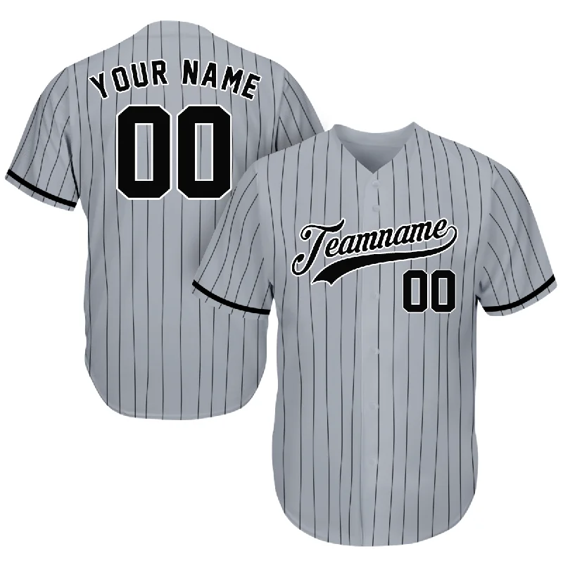 Metallic Baseball Jersey-Custom Jersey Baseball - Gift Ideas For Baseball Fans - Pinstripe Gray Black - Father's Day Gifts Baseball