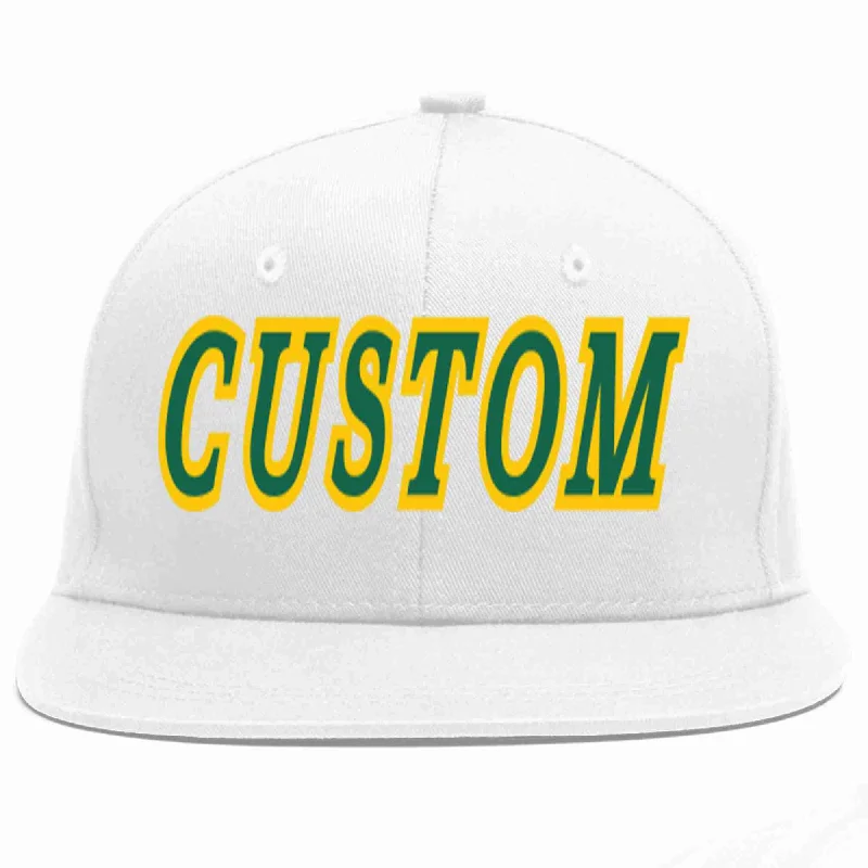 Printed Baseball Cap-Custom White Kelly Green-Gold Casual Sport Baseball Cap