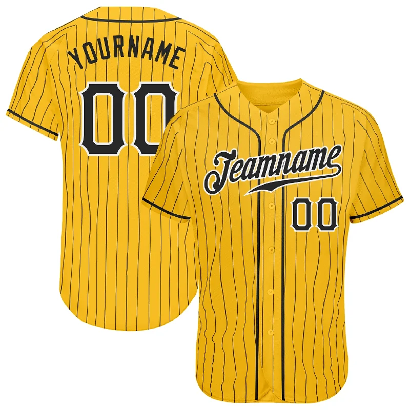 All-Season Baseball Jersey-Custom Yellow Black Pinstripe Black-White Authentic Baseball Jersey