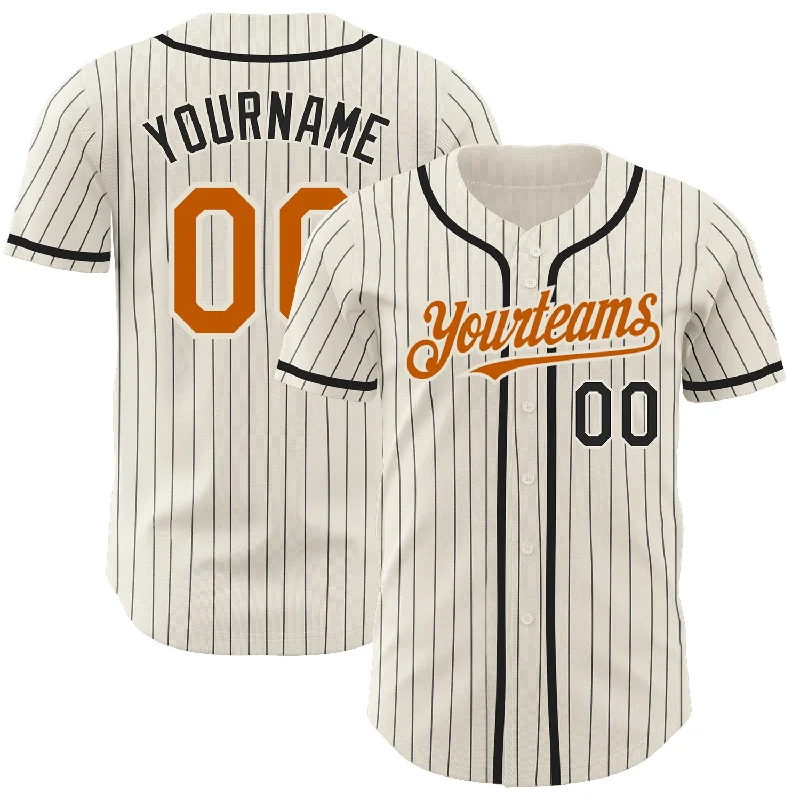 Brown Baseball Jersey-Custom Cream Black Pinstripe Texas Orange Authentic Baseball Jersey