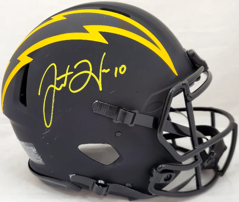 Tournament Football Helmet-Justin Herbert Autographed Los Angeles Chargers Eclipse Black Full Size Speed Authentic Helmet (Scratched) Beckett BAS #WK11851