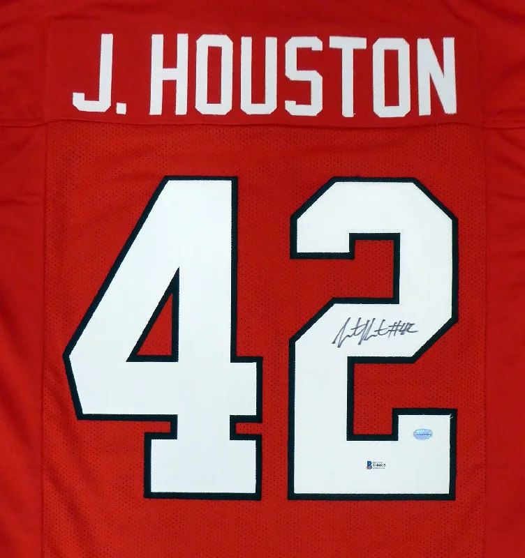 Detachable Visor Football Helmet-Georgia Bulldogs Justin Houston Autographed Red Jersey Beckett BAS Stock #178092