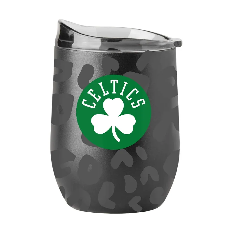 Large Team Mug-Boston Celtics Leopard 16oz Black Powder Coat Curved Beverage