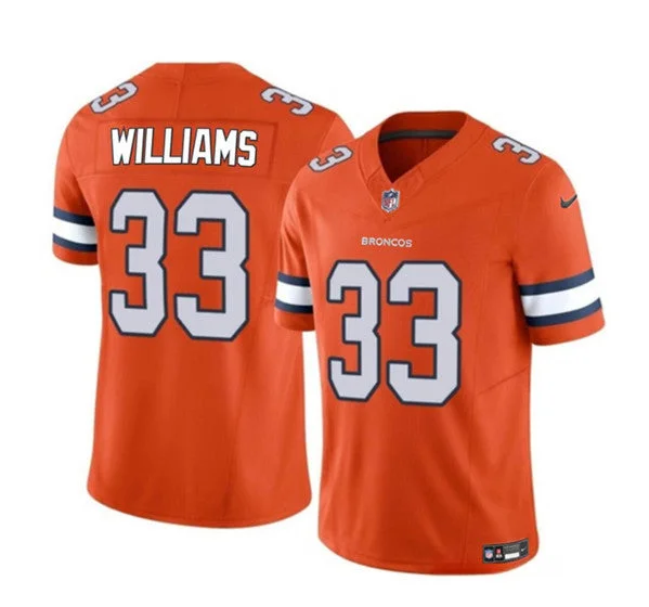 Grey Soccer Jersey-Men's Denver Broncos #33 Javonte Williams Orange 2023 F.U.S.E. Untouchable Football Stitched Jersey