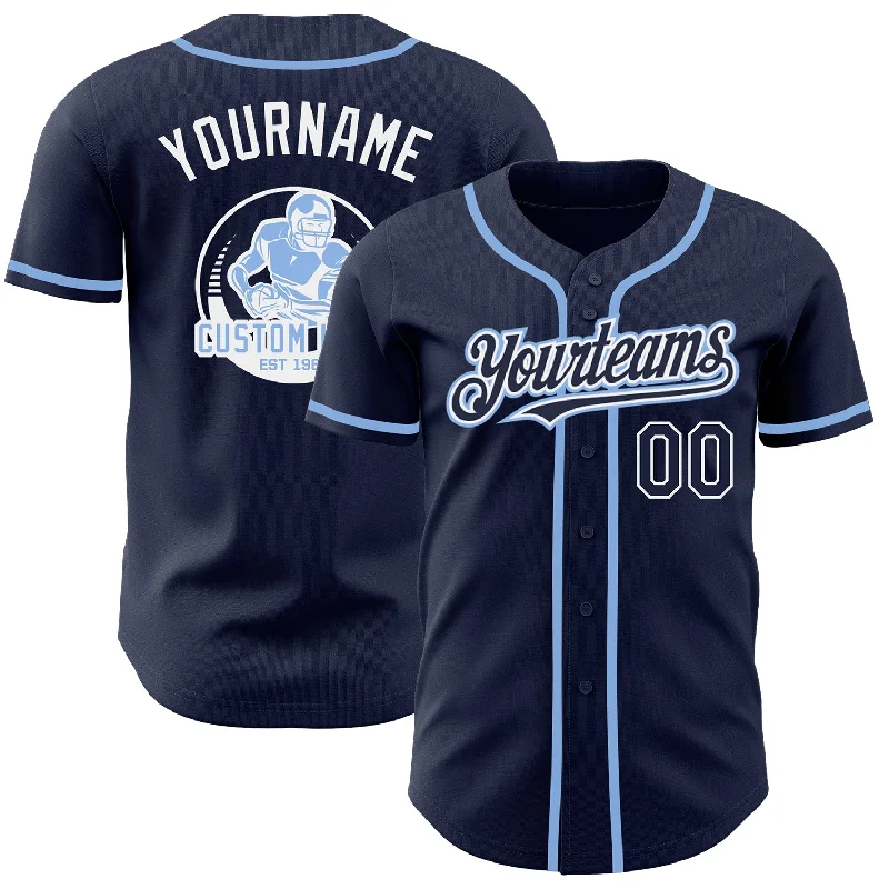 Stylish Baseball Jersey-Custom Navy White-Light Blue Authentic Baseball Jersey