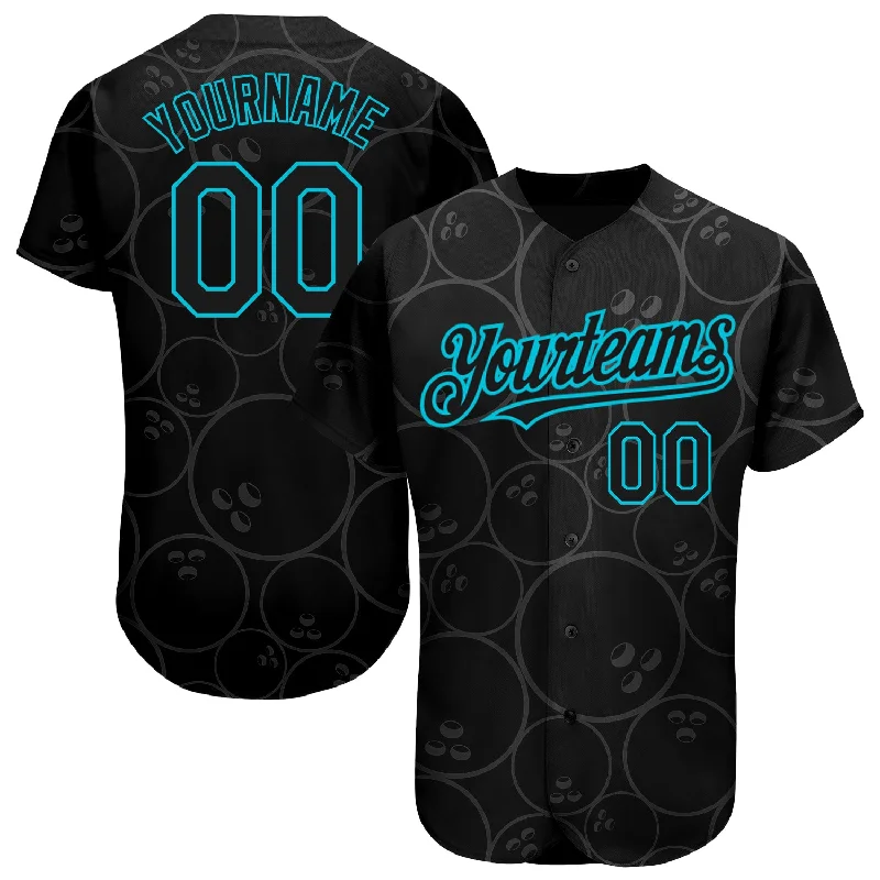 Pullover Baseball Jersey-Custom Black Lakes Blue 3D Pattern Design Bowling Ball Authentic Baseball Jersey