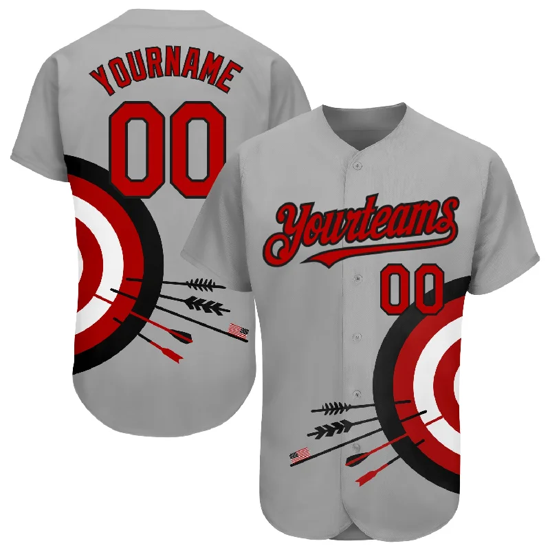 Pinstripe Baseball Jersey-Custom Gray Red-Black 3D Pattern Design Dart Board Target Authentic Baseball Jersey