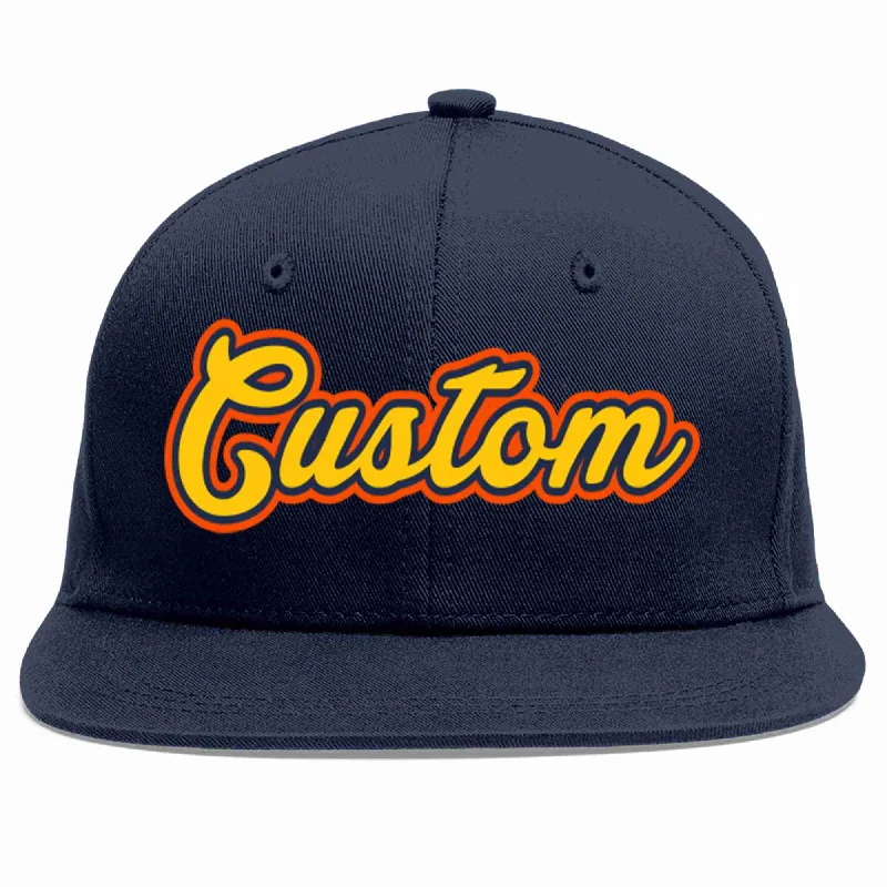 Premium Baseball Cap-Custom Navy Gold-Navy Casual Sport Baseball Cap