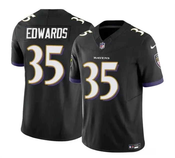 Orange Soccer Jersey-Men's Baltimore Ravens #35 Gus Edwards Black 2023 F.U.S.E. Limited Football Stitched Jersey