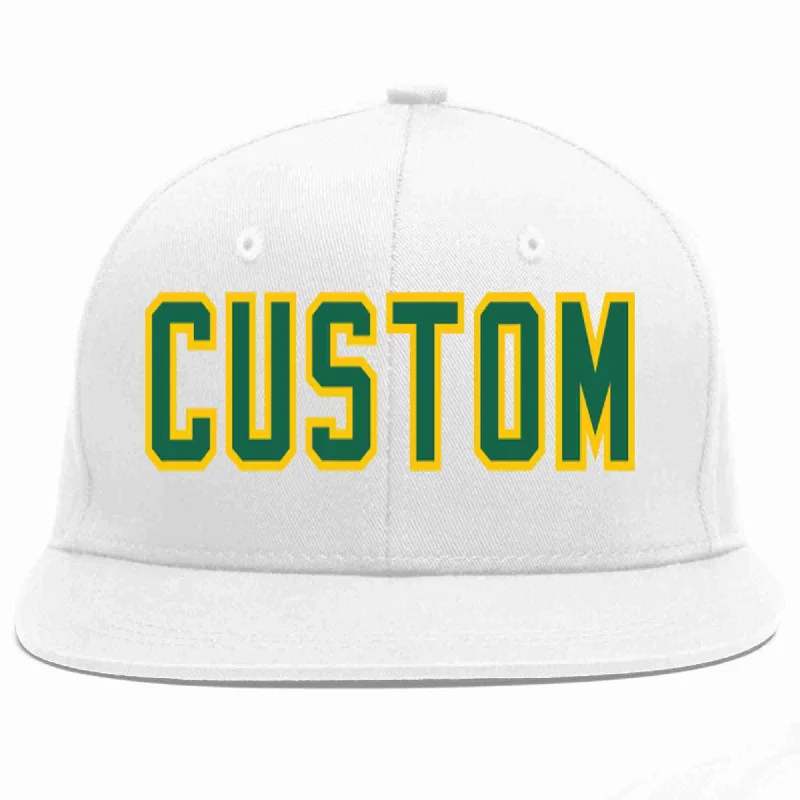 Breathable Baseball Cap-Custom White Kelly Green-Gold Casual Sport Baseball Cap