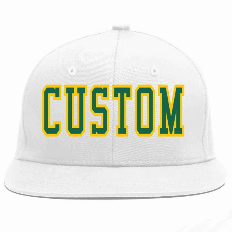 Basketball Team Baseball Cap-Custom White Kelly Green-Gold Casual Sport Baseball Cap