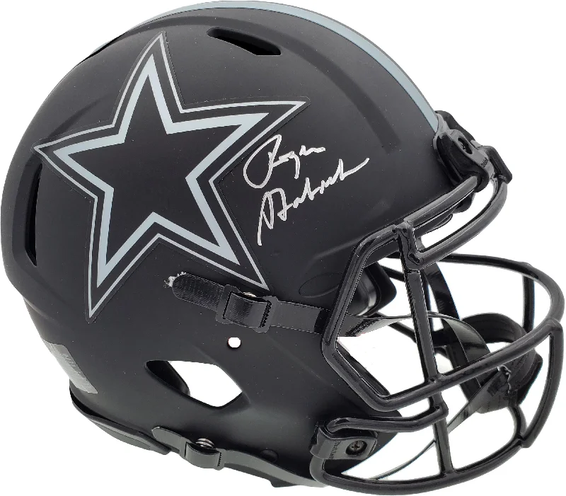 Anti-Concussion Football Helmet-Roger Staubach Autographed Eclipse Black Dallas Cowboys Full Size Authentic Speed Helmet Beckett BAS Stock #185834