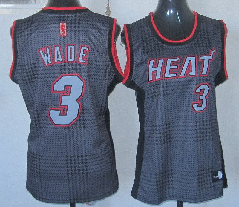 Blackout Basketball Jersey-Heat 3 Wade Grey Grid Women Basketball Jersey