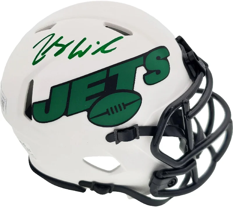 Glow in the Dark Football Helmet-Zach Wilson Autographed New York Jets Lunar Eclipse White Speed Mini Helmet Beckett BAS QR Stock #194722