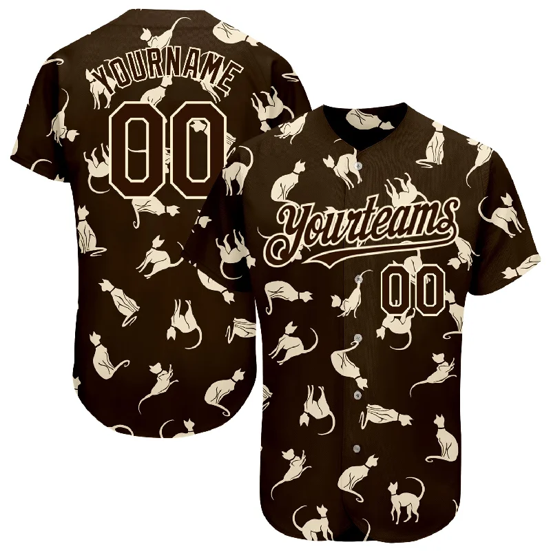 Hall of Fame Baseball Jersey-Custom Brown Cream 3D Pattern Design Cat Authentic Baseball Jersey