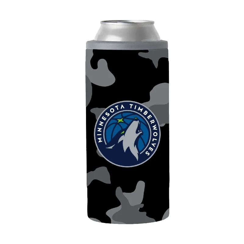 Green Team Mug-Minnesota Timberwolves Black Camo 12oz Slim Can Coolie