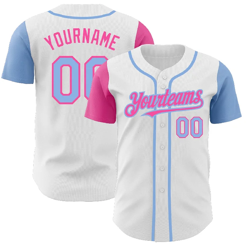 Yellow Baseball Jersey-Custom White Light Blue-Pink Authentic Two Tone Baseball Jersey