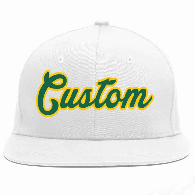 Performance Baseball Cap-Custom White Kelly Green-Gold Casual Sport Baseball Cap