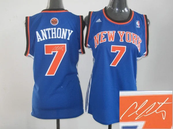 Quick-Dry Basketball Jersey-Knicks 7 Anthony Blue Signature Edition Women Basketball Jerseys