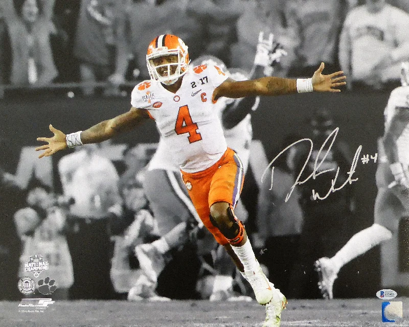 School Football Helmet-Deshaun Watson Autographed 16x20 Photo Clemson Tigers In Silver Beckett BAS Stock #113780