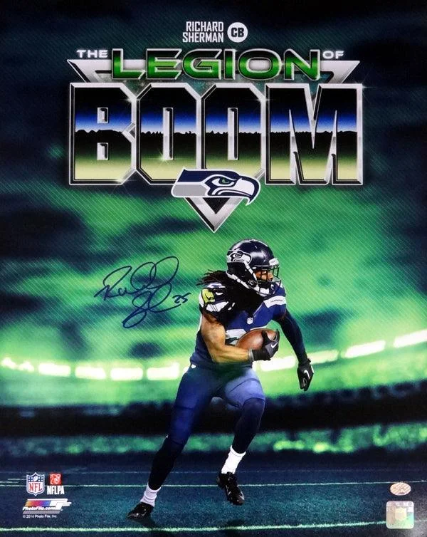 Sun Protection Football Helmet-Richard Sherman Autographed 16x20 Photo Seattle Seahawks Legion of Boom RS Holo Stock #85974