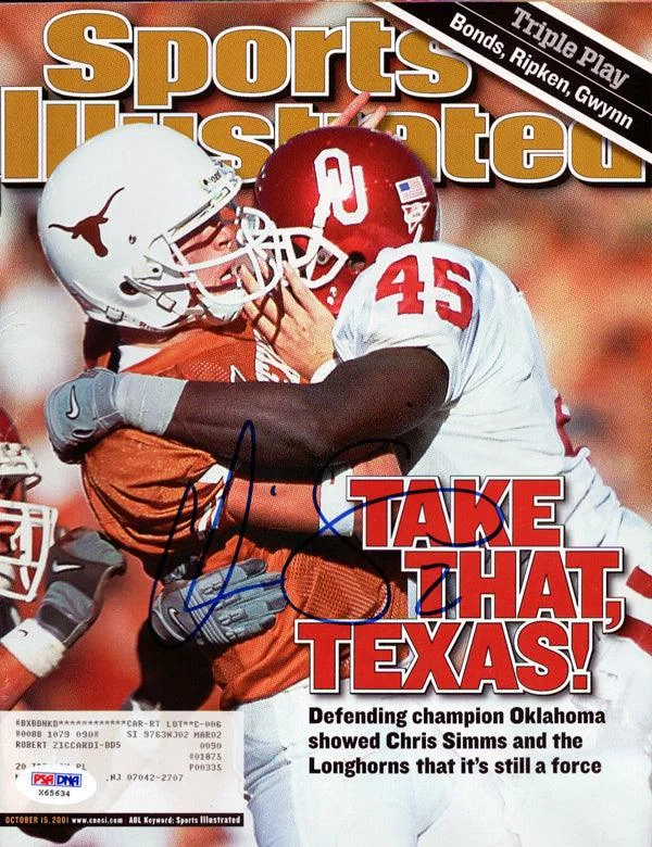 Open Face Football Helmet-Chris Simms Autographed Sports Illustrated Magazine Texas Longhorns PSA/DNA #X65634