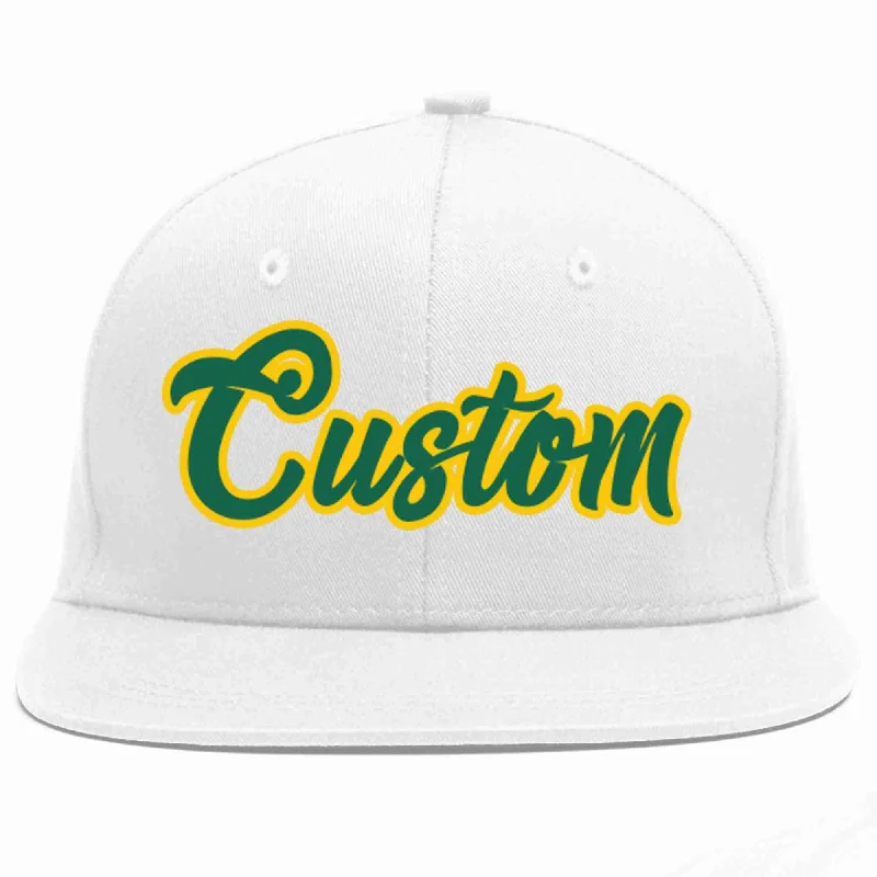 Football Team Baseball Cap-Custom White Kelly Green-Gold Casual Sport Baseball Cap