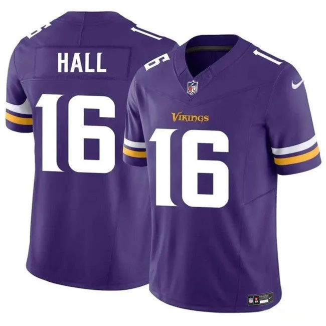 Glossy Soccer Jersey-Men's Minnesota Vikings #16 Jaren Hall Purple 2023 F.U.S.E. Untouchable Limited Football Stitched Jersey