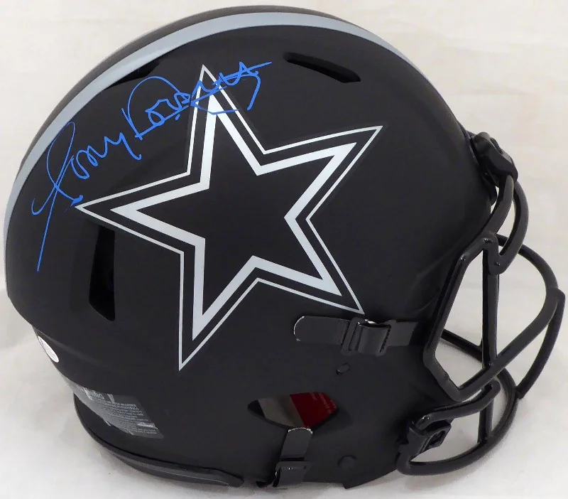 Carbon Fiber Football Helmet-Tony Dorsett Autographed Dallas Cowboys Eclipse Black Full Size Authentic Speed Helmet Beckett BAS #WE12147