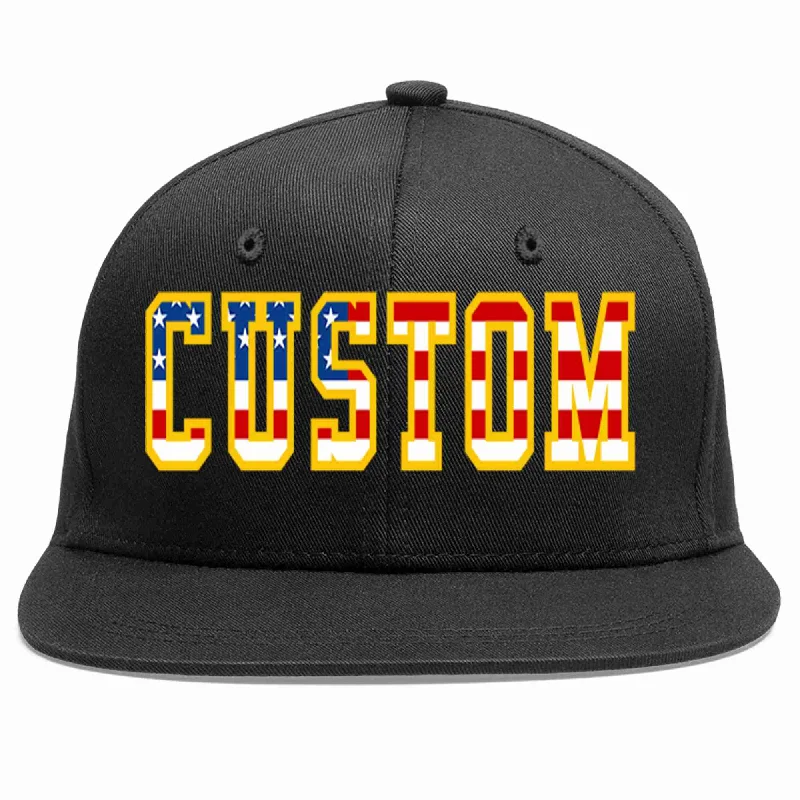 Denim Baseball Cap-Custom Black Vintage?USA?Flag-Gold Casual Sport Baseball Cap