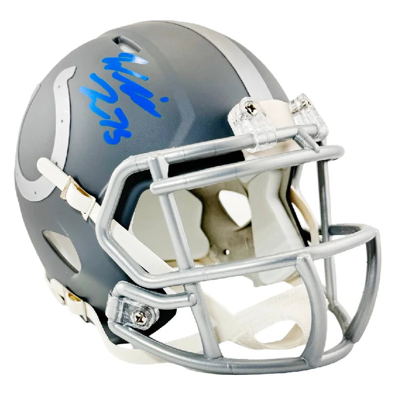 Gold Football Helmet-Will Fries Signed Indianapolis Colts Slate Alternate Speed Mini Football Helmet (Beckett)