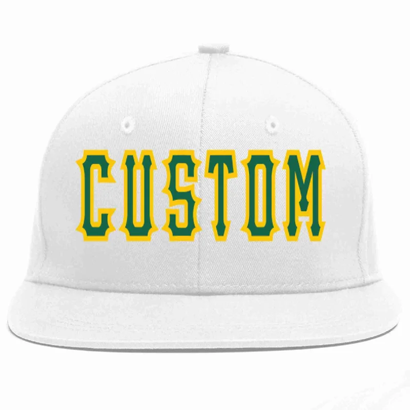 Cycling Baseball Cap-Custom White Kelly Green-Gold Casual Sport Baseball Cap