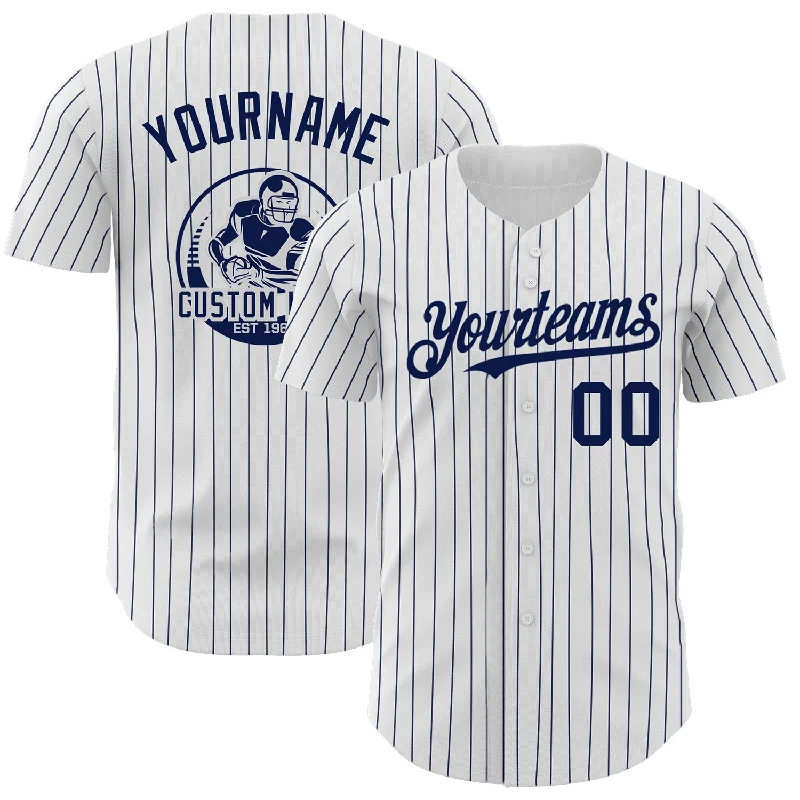 Breathable Baseball Jersey-Custom White Navy Pinstripe Navy Authentic Baseball Jersey