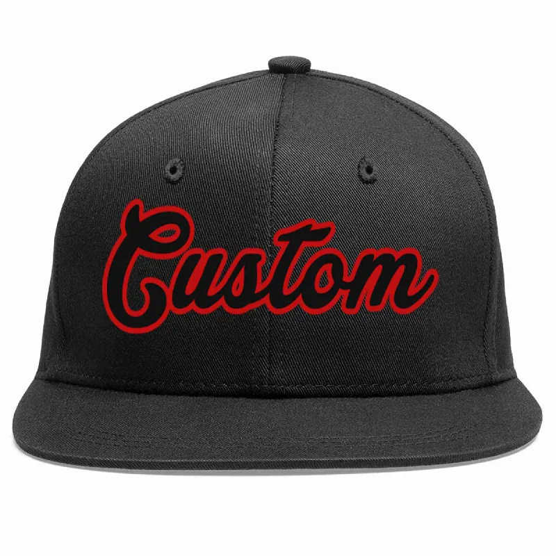 Distressed Baseball Cap-Custom Black Black-Red Casual Sport Baseball Cap