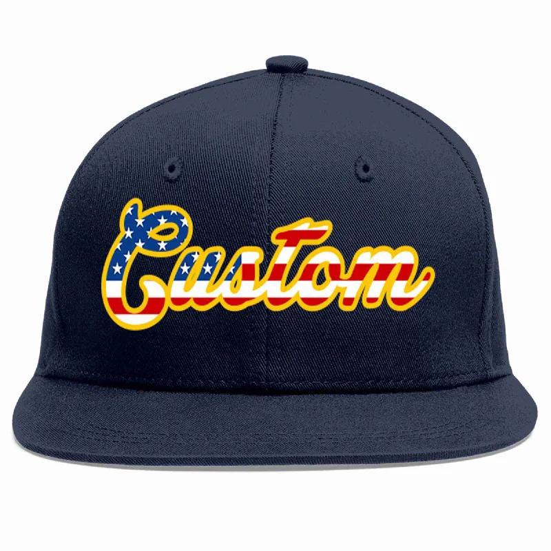 Durable Baseball Cap-Custom Navy Vintage USA Flag-Gold Casual Sport Baseball Cap