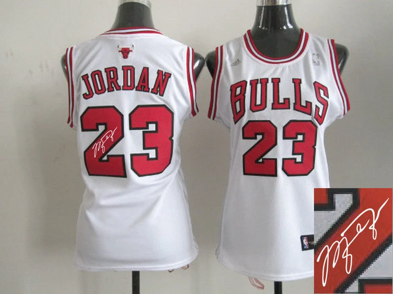 High School Basketball Jersey-Bulls 23 Jordan White Signature Edition Women Basketball Jerseys