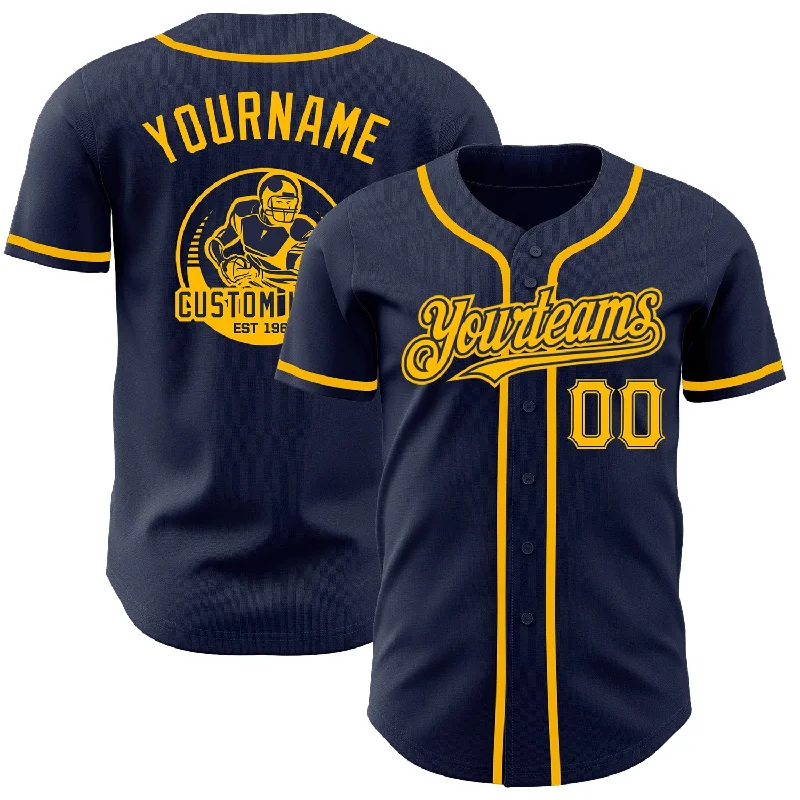 Minimalist Baseball Jersey-Custom Navy Gold Authentic Baseball Jersey