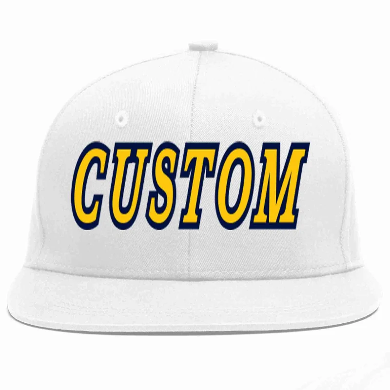 Two Tone Baseball Cap-Custom White Gold-Navy Casual Sport Baseball Cap