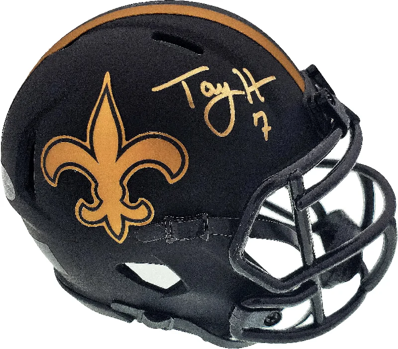 Detachable Visor Football Helmet-Taysom Hill Autographed New Orleans Saints Black Eclipse Speed Mini Helmet Beckett BAS Stock #177444